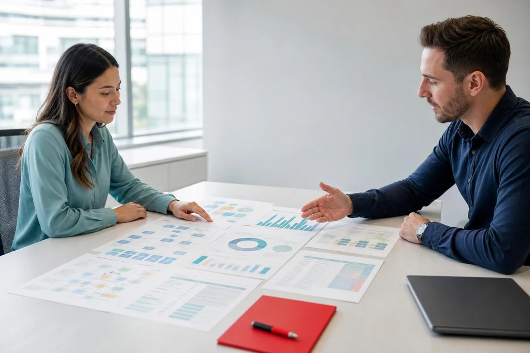 Consultants reviewing process maps to plan where AI fits