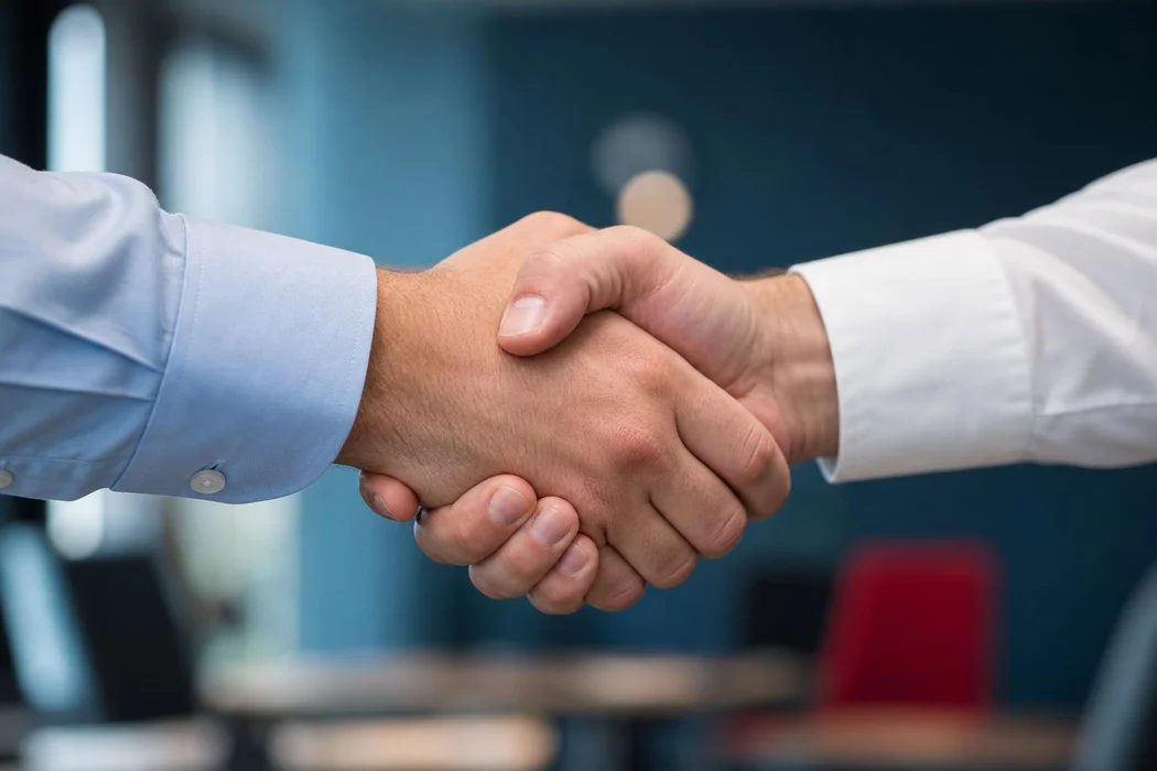 A handshake sealing a consulting partnership